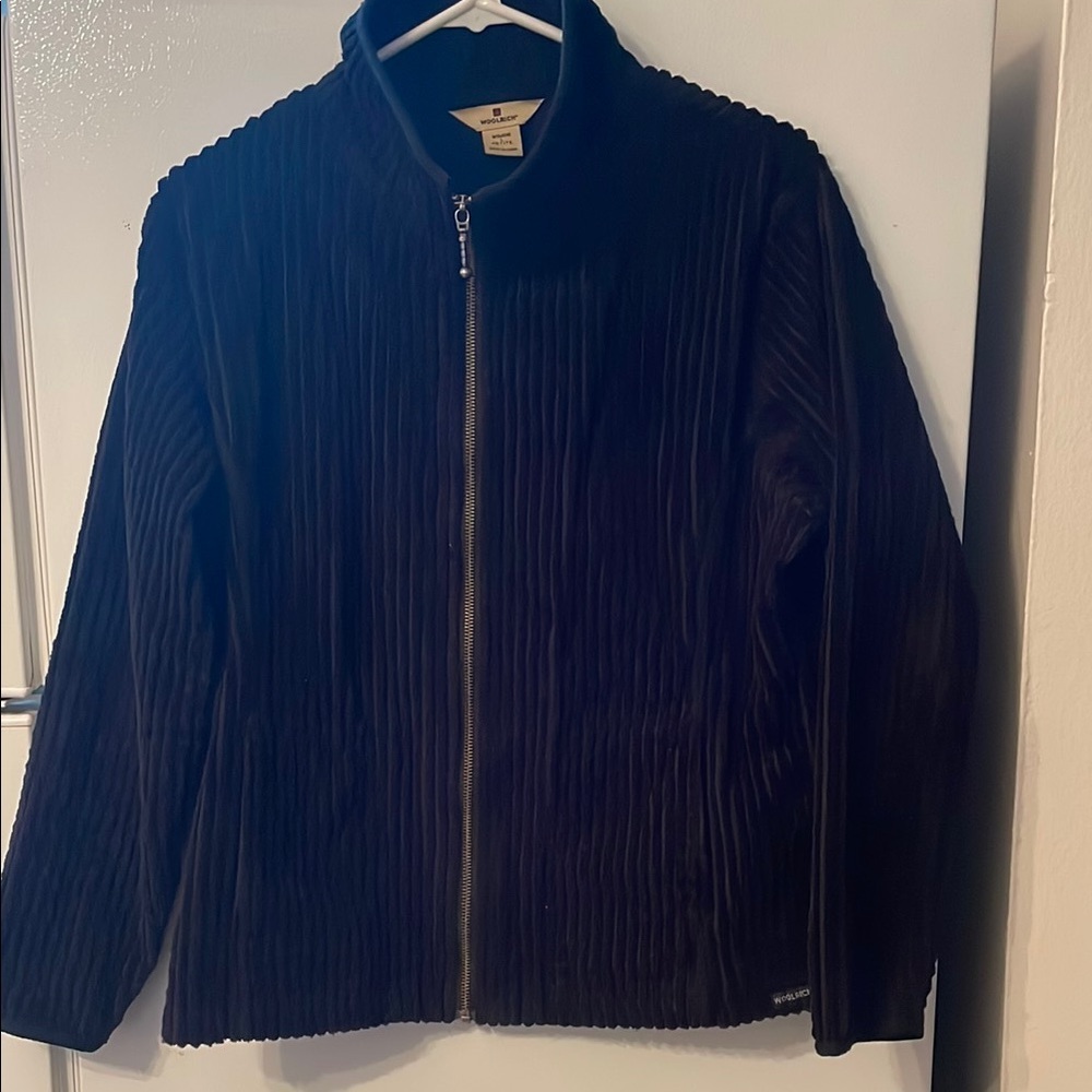 Woolrich Ribbed Black Jacket‎ Large Petite 100% Cotton